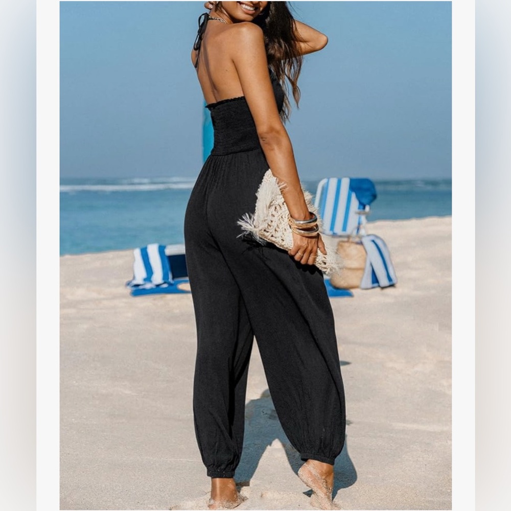 New- Elegant Black Halter Jumpsuit - Picture 3 of 4